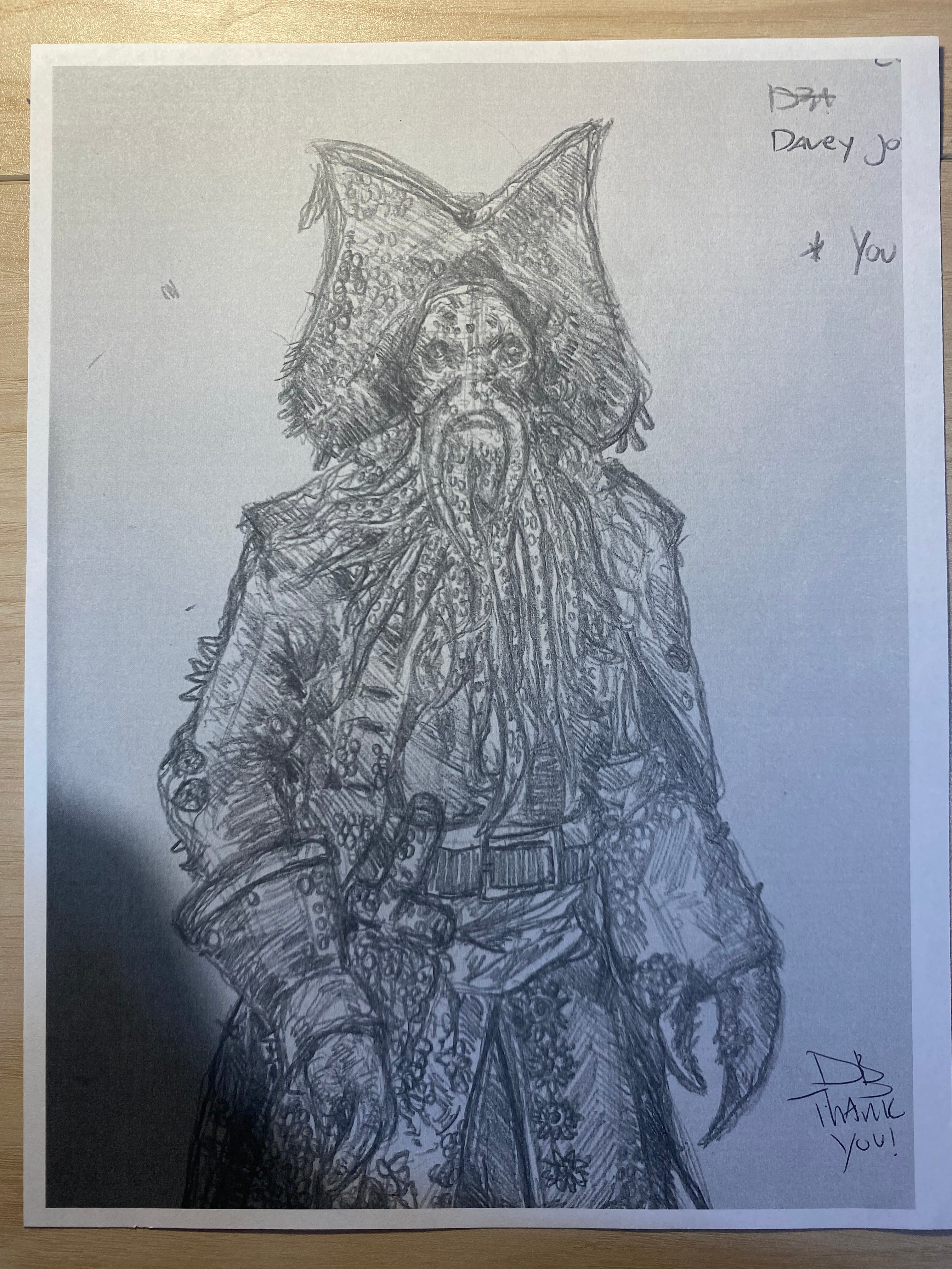 (8.5 x 11 inch) (Letter size) Davy Jones Close-Up Pencil Drawing Print – Pirates of the Caribbean Portrait – Dark Fantasy Wall Art